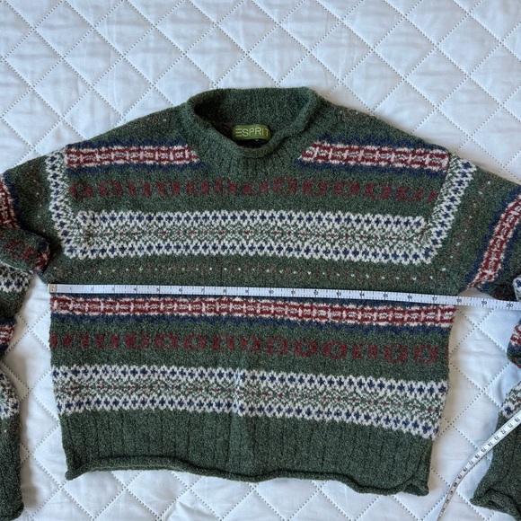 Vintage Fair Isle Roll Neck Turtleneck Wool Alpaca Cropped Sweater - Picture 10 of 11